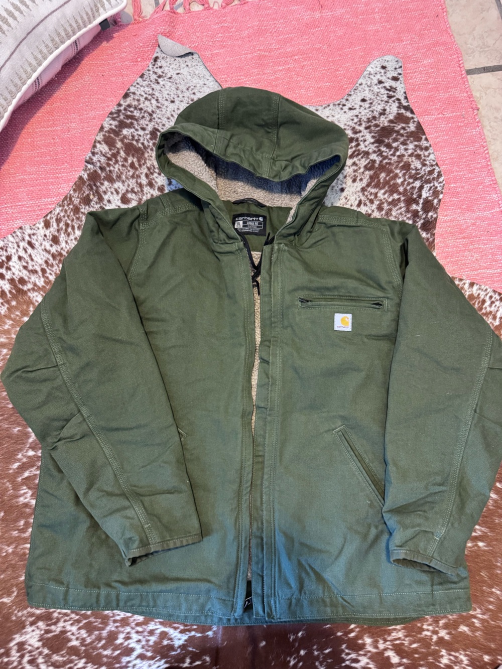 Carhartt Men's Dark Olive Hooded Work Jacket
